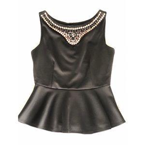 Jeweled collar peplum tank